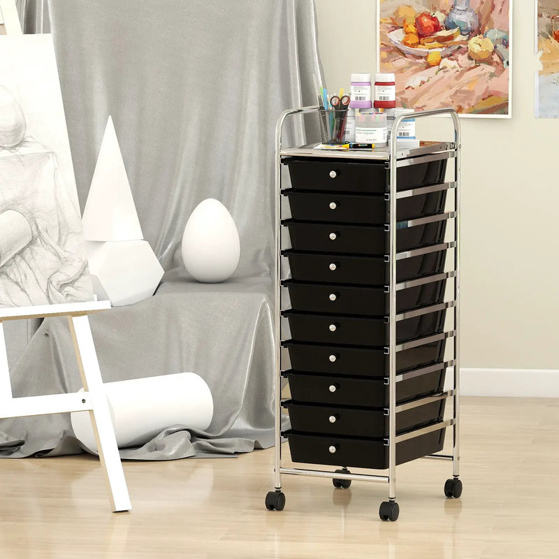 10-Drawer Rolling Storage Cart with Metal Frame and Lockable Universal Wheels by DirectDeals