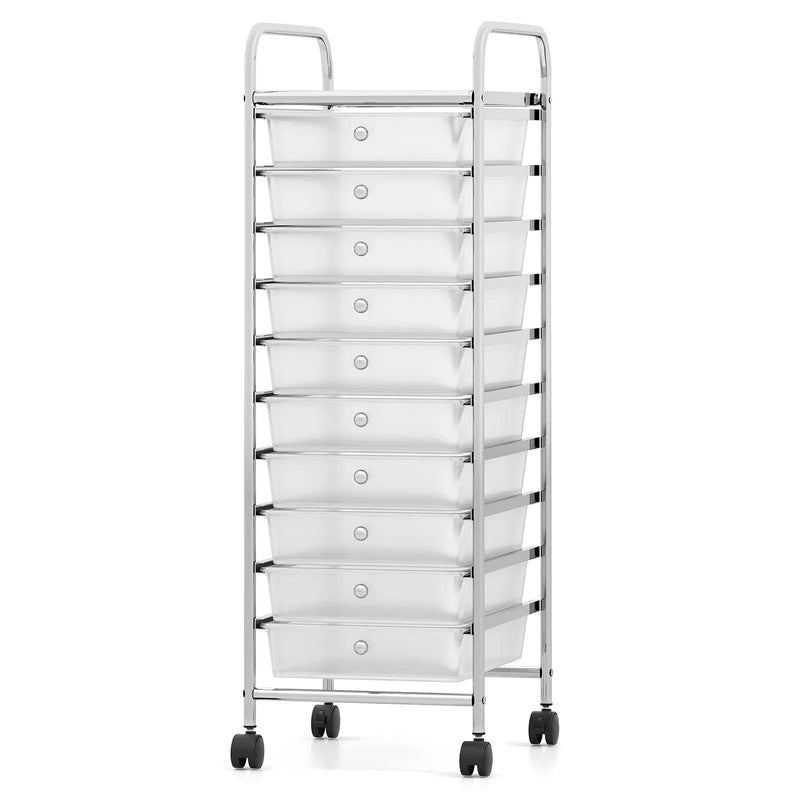 10-Drawer Rolling Storage Cart with Metal Frame and Lockable Universal Wheels by DirectDeals