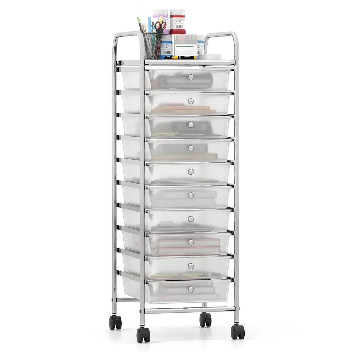10-Drawer Rolling Storage Cart with Metal Frame and Lockable Universal Wheels by DirectDeals