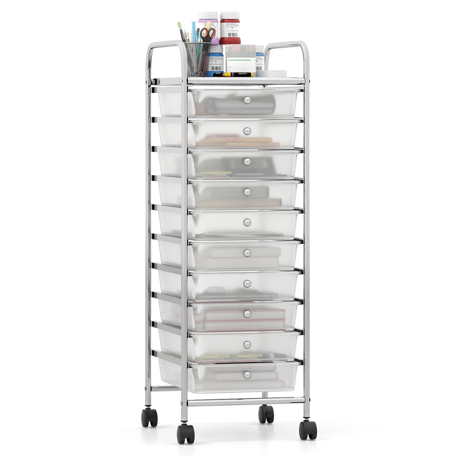 10-Drawer Rolling Storage Cart with Metal Frame and Lockable Universal Wheels by DirectDeals