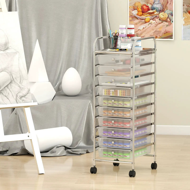 10-Drawer Rolling Storage Cart with Metal Frame and Lockable Universal Wheels by DirectDeals