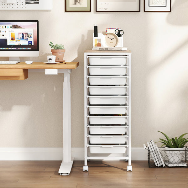 10-Drawer Rolling Storage Cart Mobile Utility Organizer with Wooden Tabletop and Lockable Wheels, photo 2 of 16