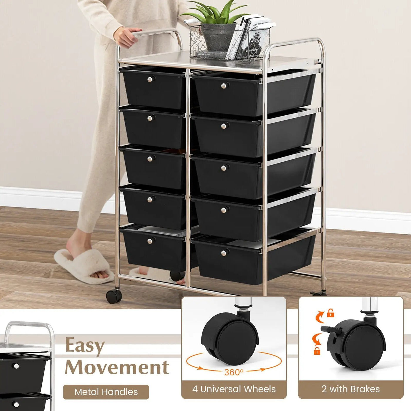 10-Drawer Rolling Storage Cart by DirectDeals