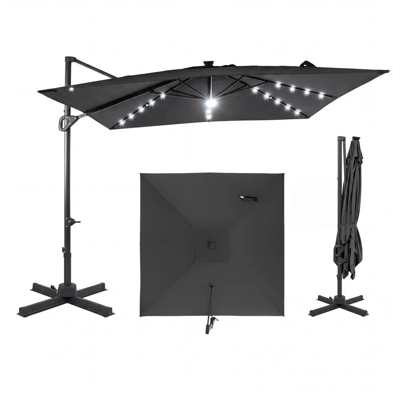 10 FT Cantilever Patio Umbrella with Solar LED Lights for Pool and Garden by DirectDeals