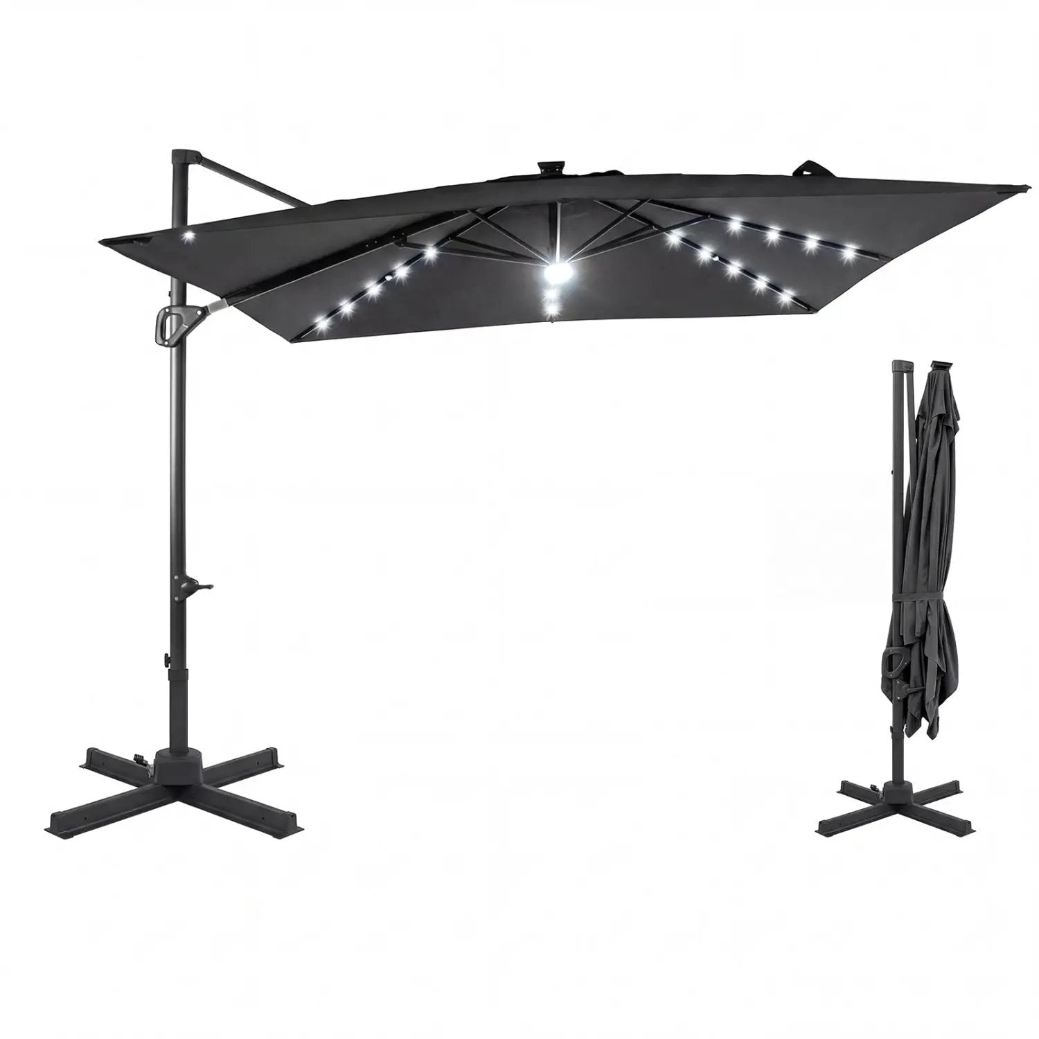 10 FT Cantilever Patio Umbrella with Solar LED Lights for Pool and Garden by DirectDeals