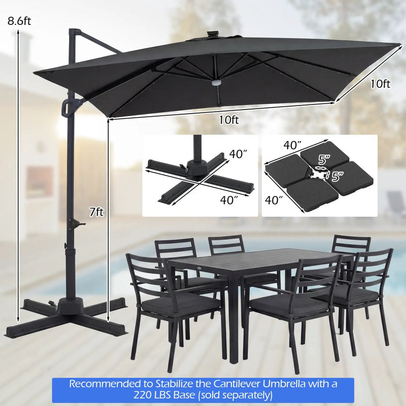 10 FT Cantilever Patio Umbrella with Solar LED Lights for Pool and Garden by DirectDeals