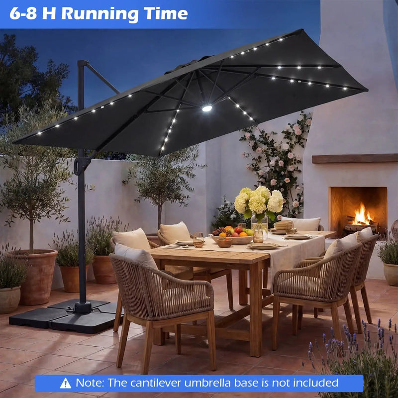 10 FT Cantilever Patio Umbrella with Solar LED Lights for Pool and Garden by DirectDeals