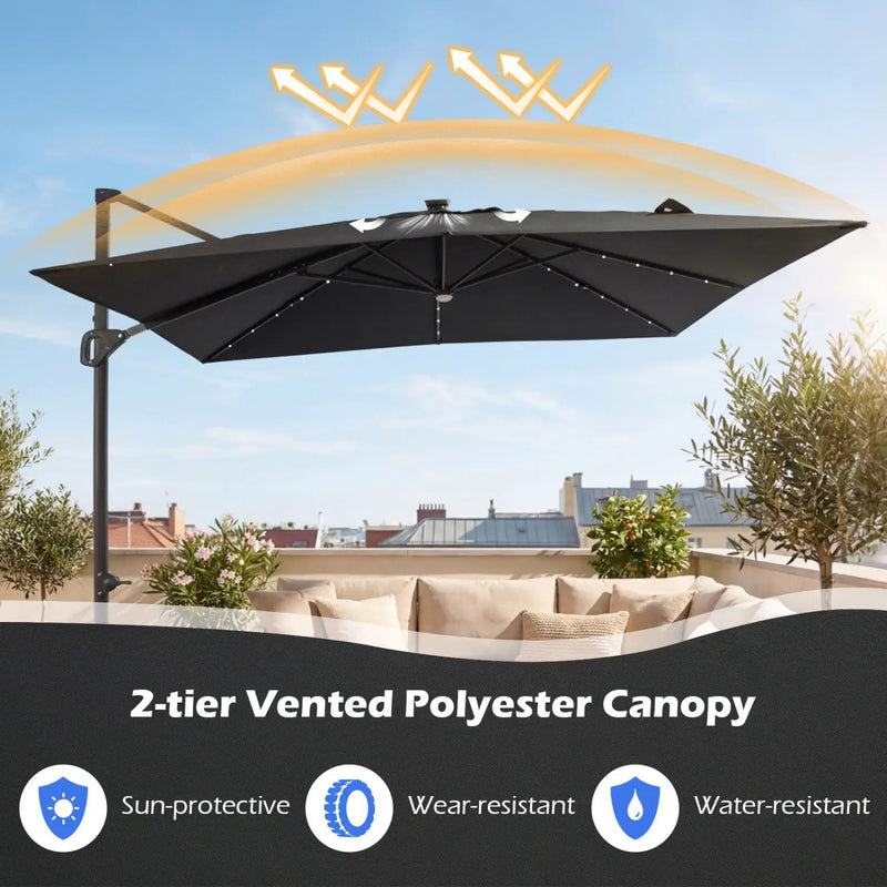 10 FT Cantilever Patio Umbrella with Solar LED Lights for Pool and Garden by DirectDeals
