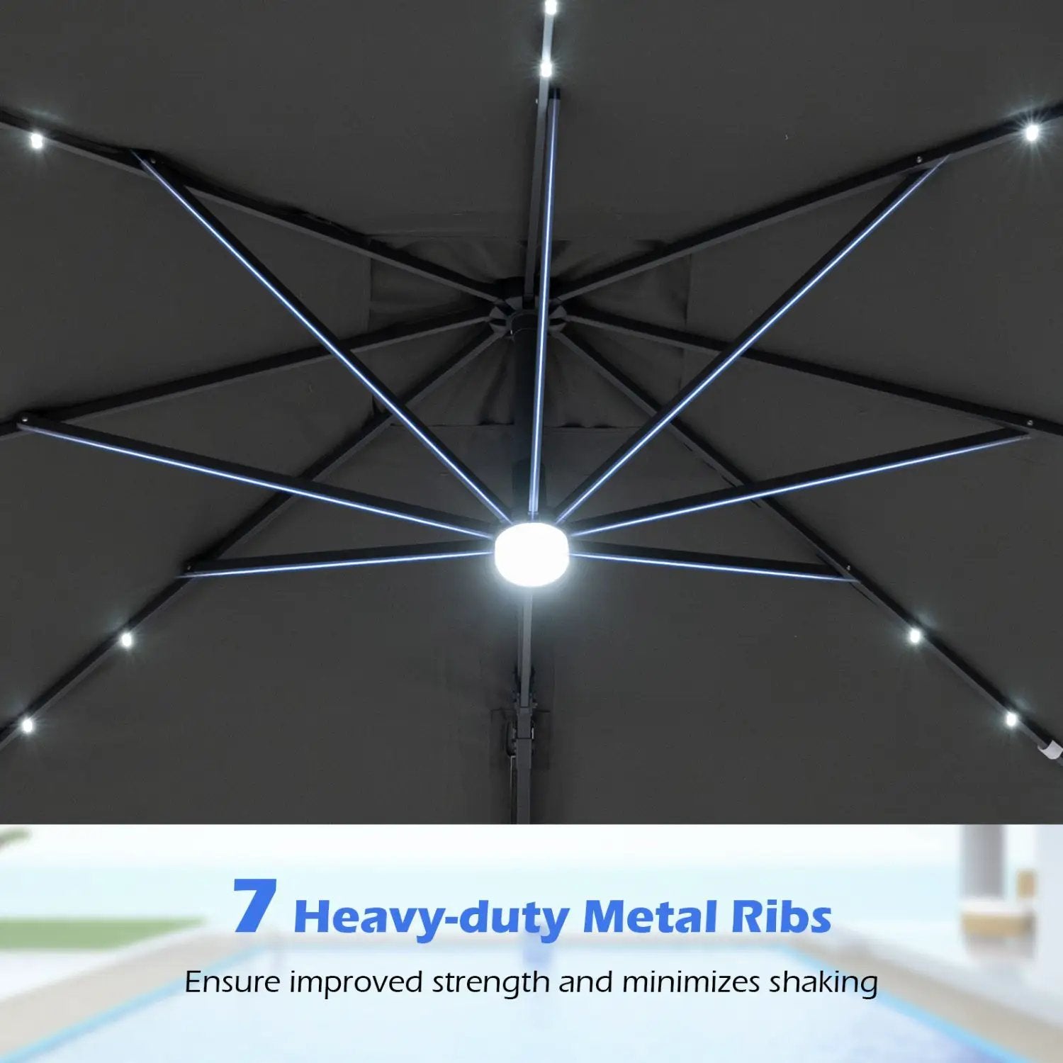 10 FT Cantilever Patio Umbrella with Solar LED Lights for Pool and Garden by DirectDeals