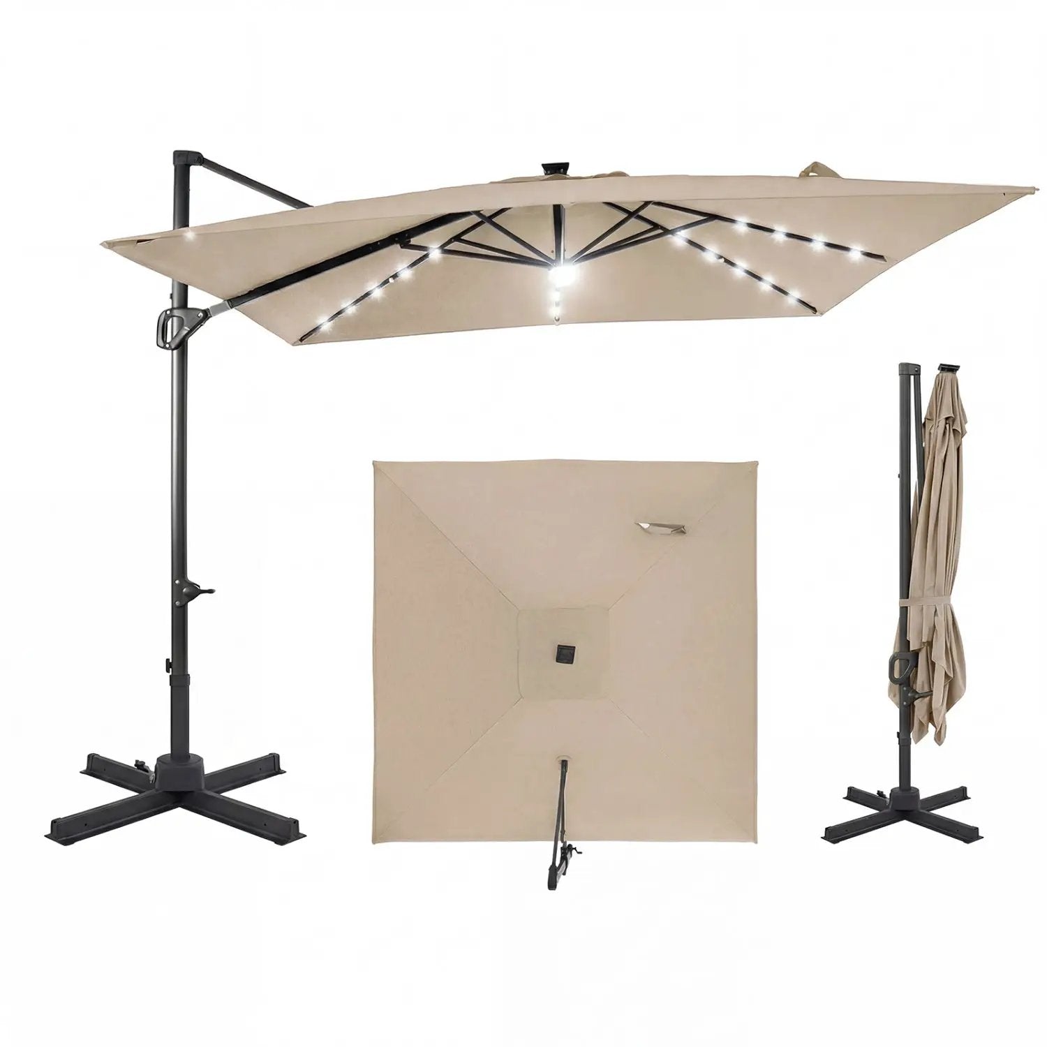 10 FT Cantilever Patio Umbrella with Solar LED Lights for Pool and Garden by DirectDeals