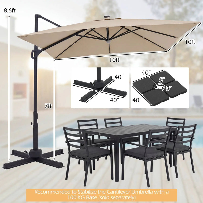 10 FT Cantilever Patio Umbrella with Solar LED Lights for Pool and Garden by DirectDeals