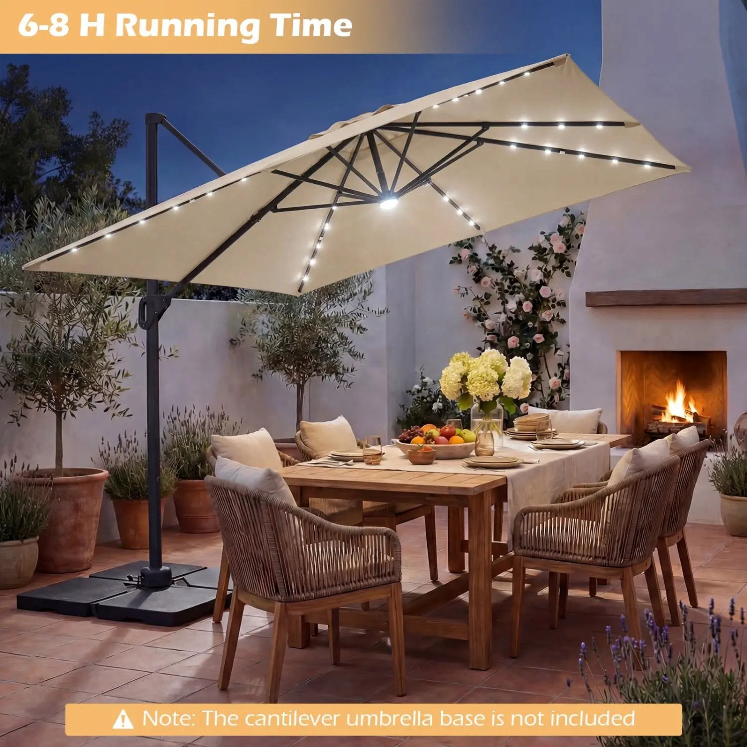 10 FT Cantilever Patio Umbrella with Solar LED Lights for Pool and Garden by DirectDeals