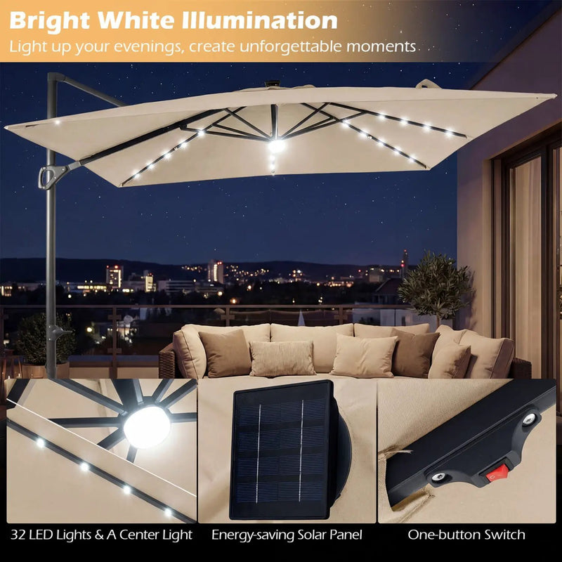 10 FT Cantilever Patio Umbrella with Solar LED Lights for Pool and Garden by DirectDeals