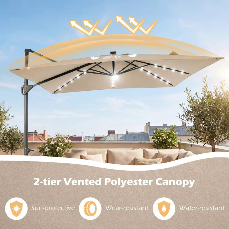 10 FT Cantilever Patio Umbrella with Solar LED Lights for Pool and Garden by DirectDeals