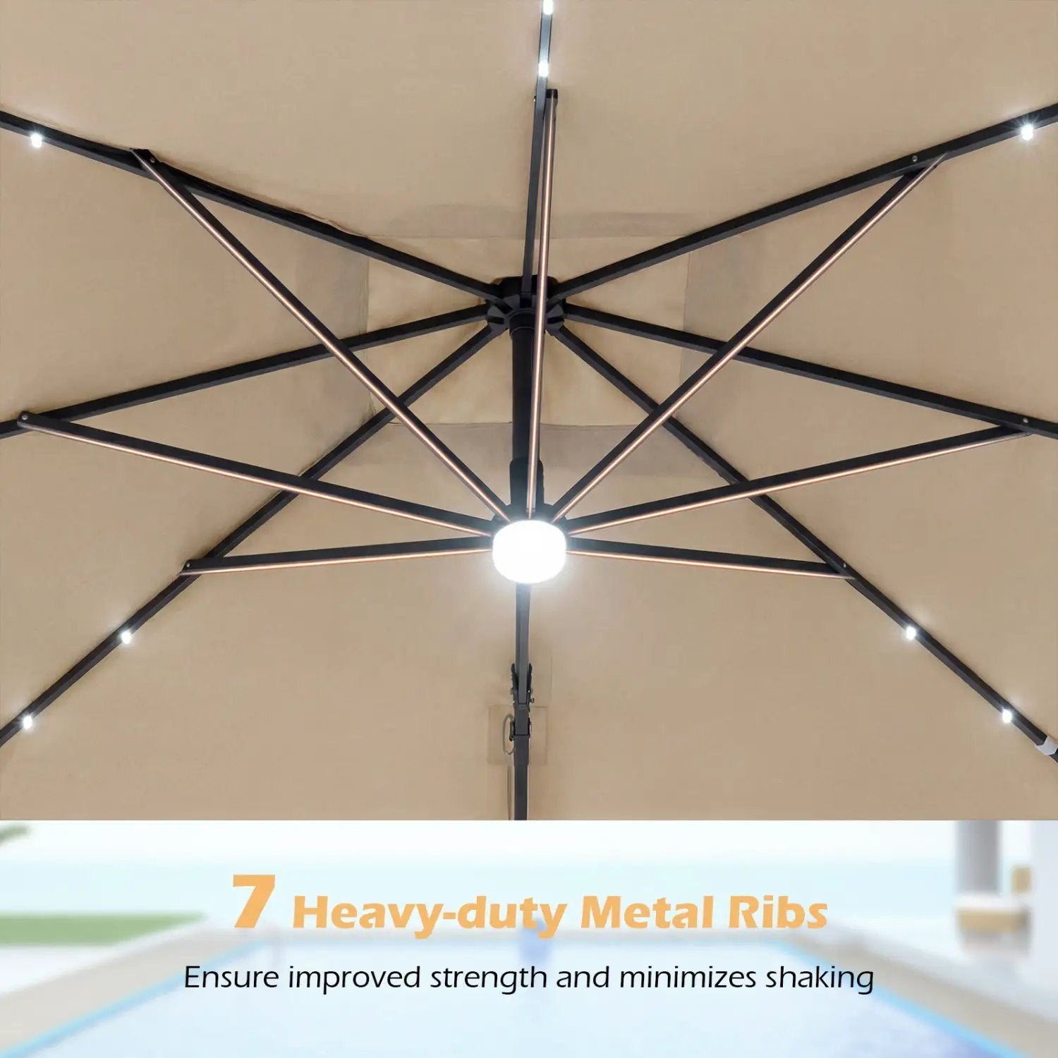 10 FT Cantilever Patio Umbrella with Solar LED Lights for Pool and Garden by DirectDeals
