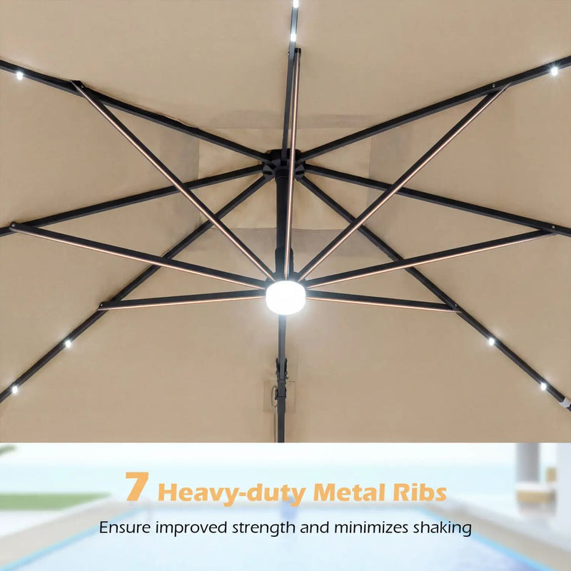 10 FT Cantilever Patio Umbrella with Solar LED Lights for Pool and Garden by DirectDeals