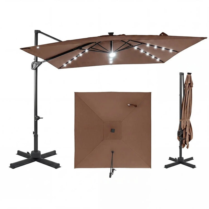 10 FT Cantilever Patio Umbrella with Solar LED Lights for Pool and Garden by DirectDeals