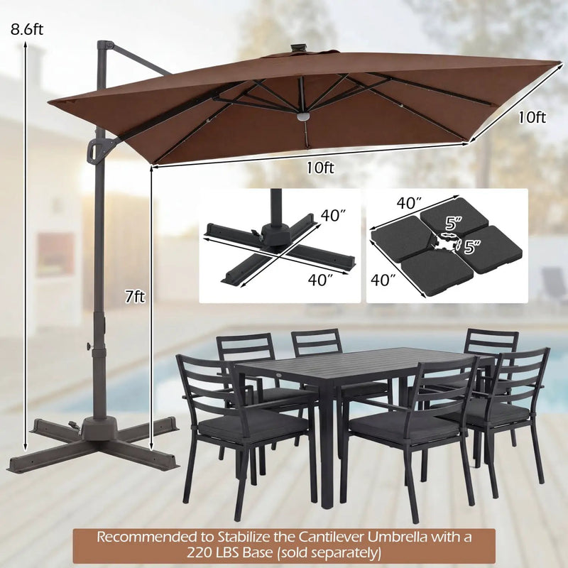 10 FT Cantilever Patio Umbrella with Solar LED Lights for Pool and Garden by DirectDeals