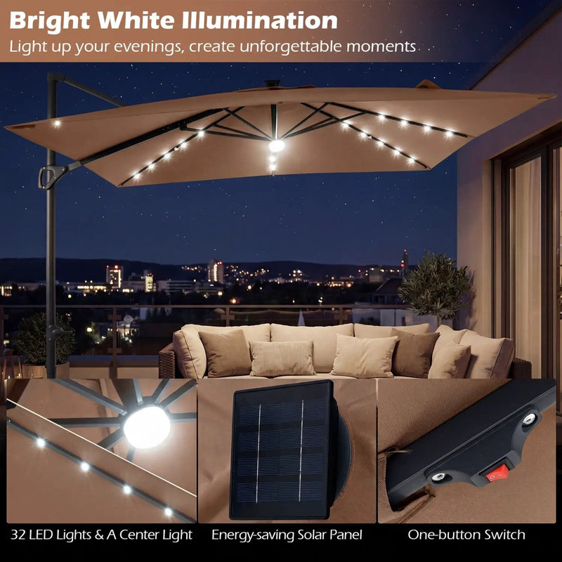 10 FT Cantilever Patio Umbrella with Solar LED Lights for Pool and Garden by DirectDeals
