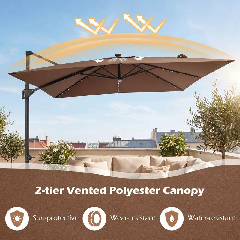 10 FT Cantilever Patio Umbrella with Solar LED Lights for Pool and Garden by DirectDeals