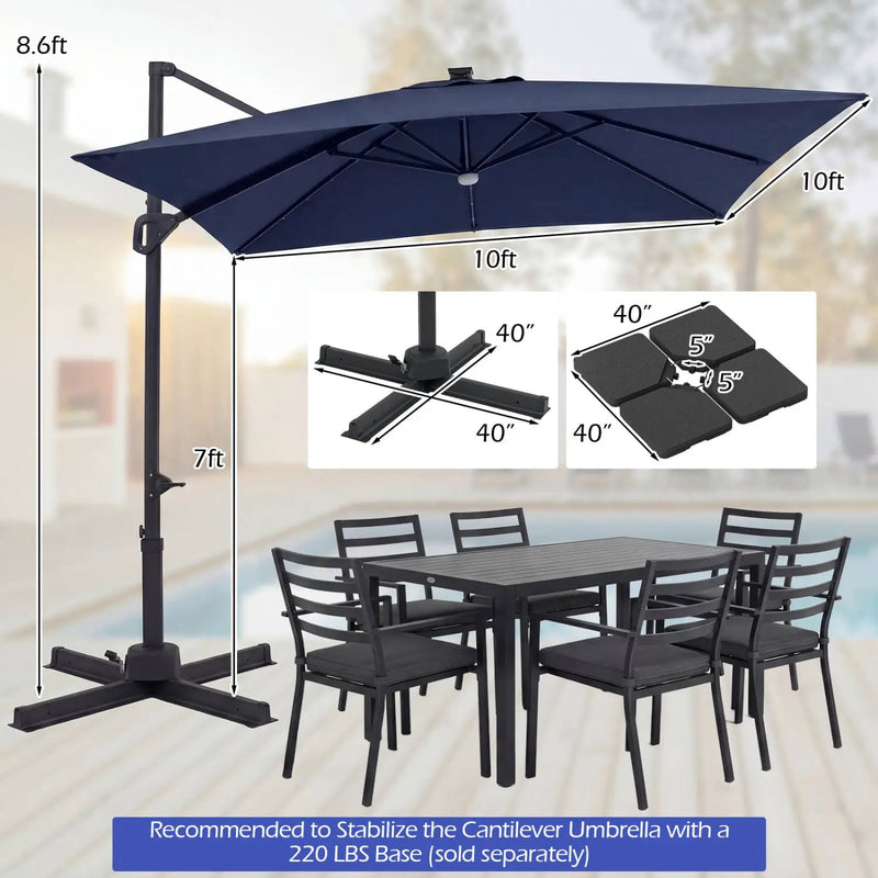 10 FT Cantilever Patio Umbrella with Solar LED Lights for Pool and Garden by DirectDeals