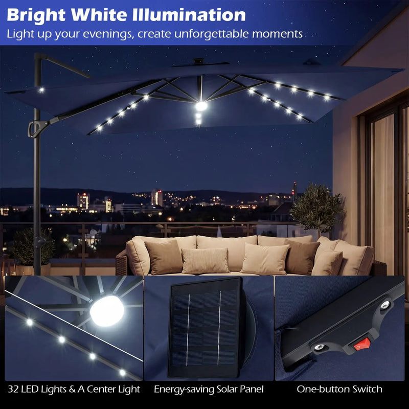 10 FT Cantilever Patio Umbrella with Solar LED Lights for Pool and Garden by DirectDeals