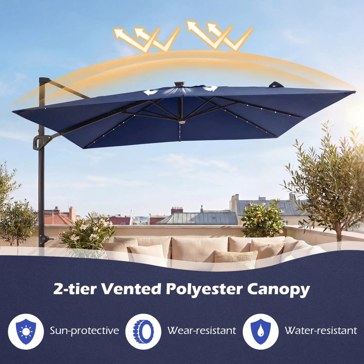10 FT Cantilever Patio Umbrella with Solar LED Lights for Pool and Garden by DirectDeals