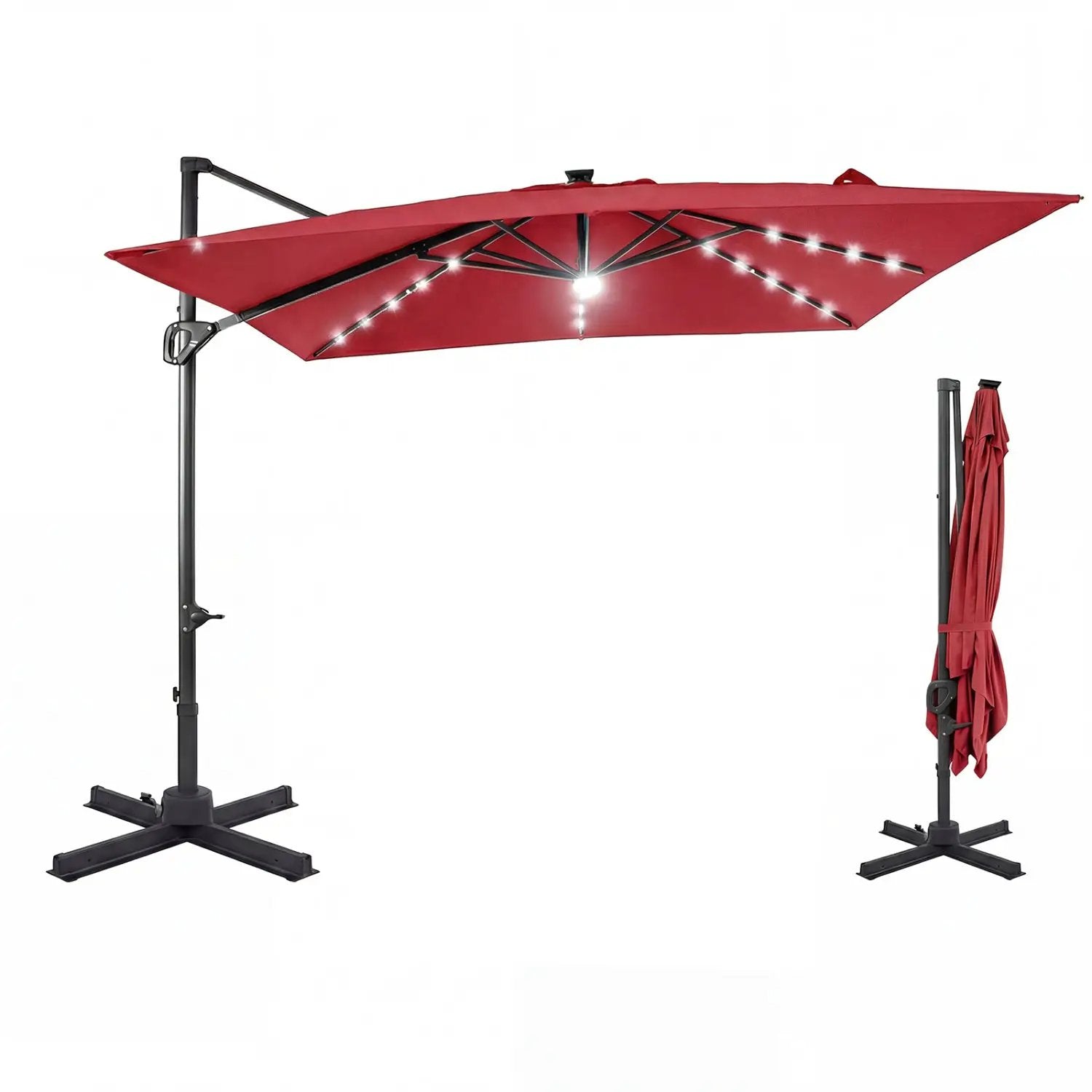 10 FT Cantilever Patio Umbrella with Solar LED Lights for Pool and Garden by DirectDeals
