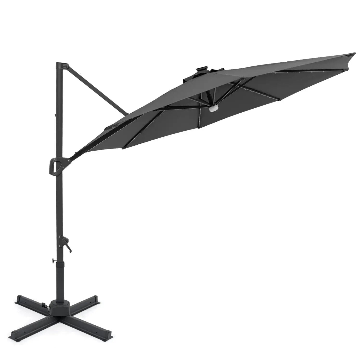 10 FT Cantilever Patio Umbrella with Solar LED Lights 360° Rotation by DirectDeals