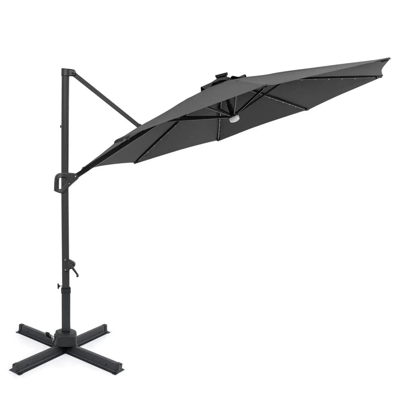 10 FT Cantilever Patio Umbrella with Solar LED Lights 360° Rotation by DirectDeals