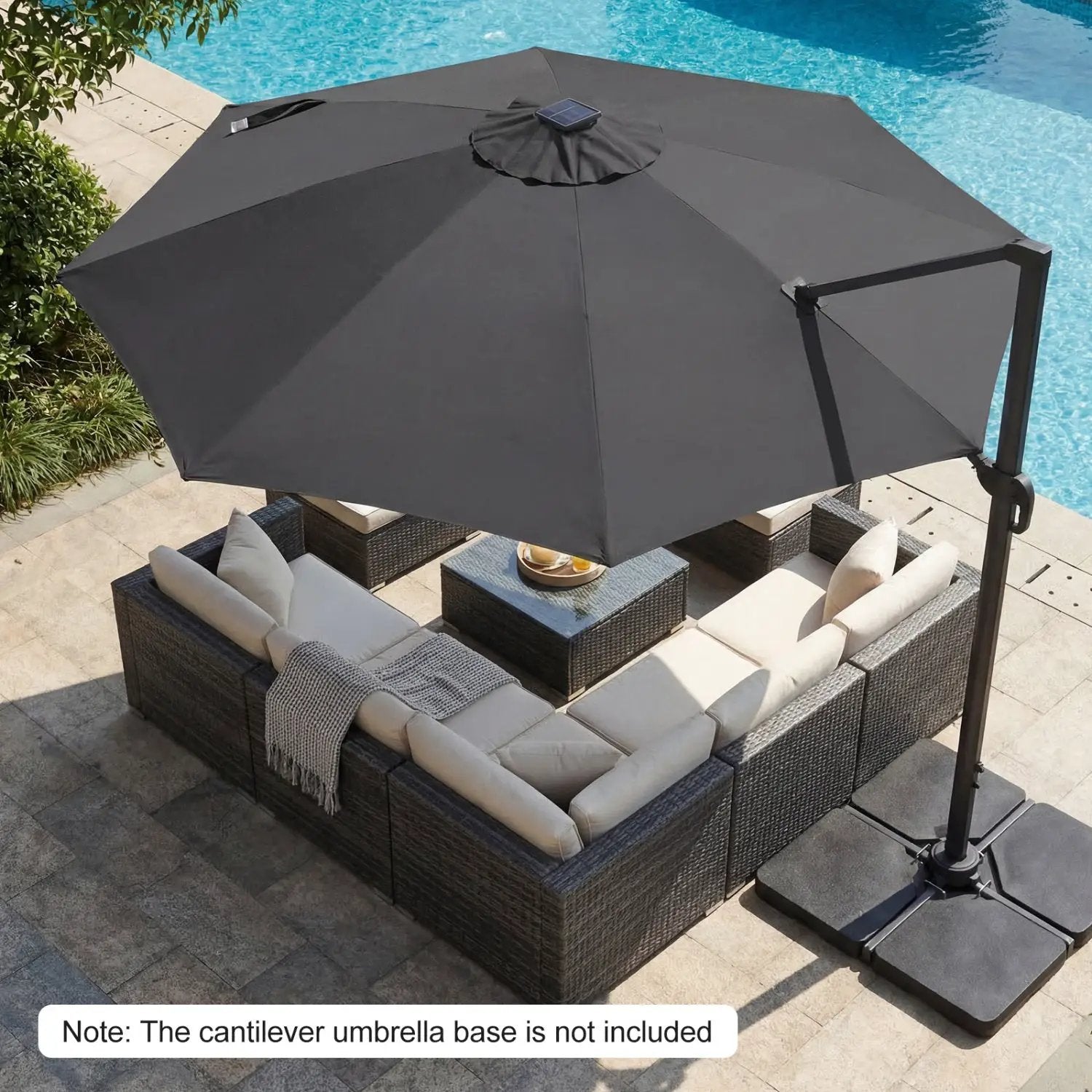 10 FT Cantilever Patio Umbrella with Solar LED Lights 360° Rotation by DirectDeals