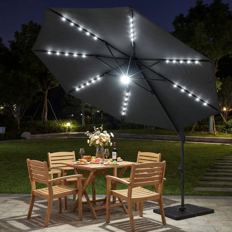 10 FT Cantilever Patio Umbrella with Solar LED Lights 360° Rotation by DirectDeals