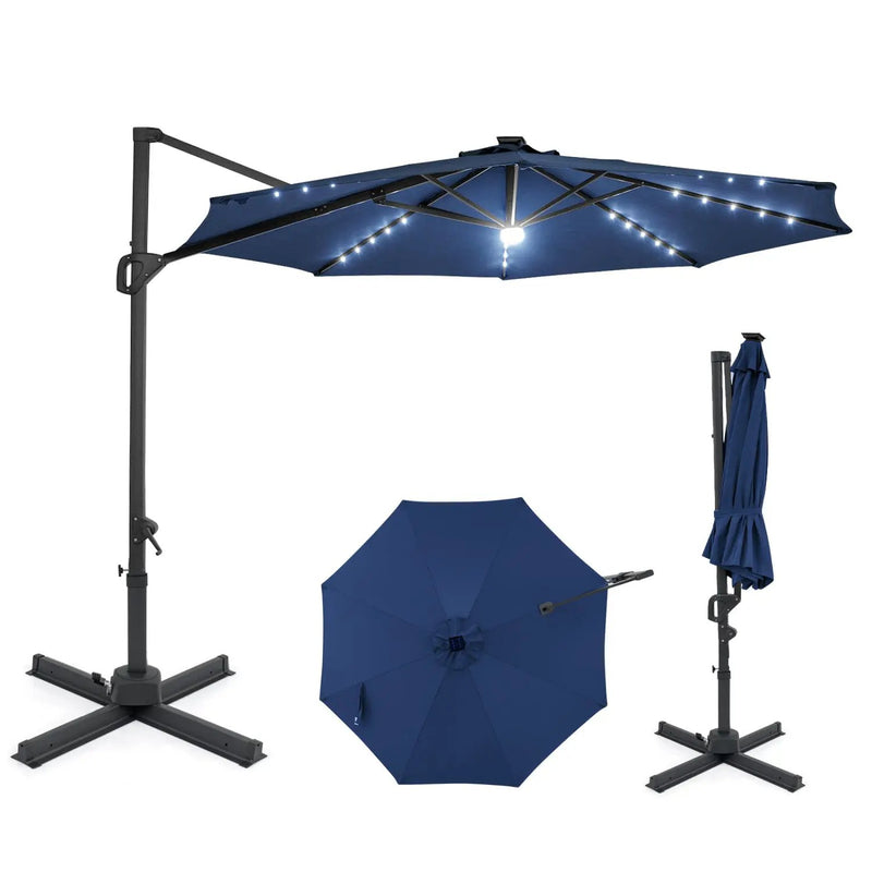 10 FT Cantilever Patio Umbrella with Solar LED Lights 360° Rotation by DirectDeals