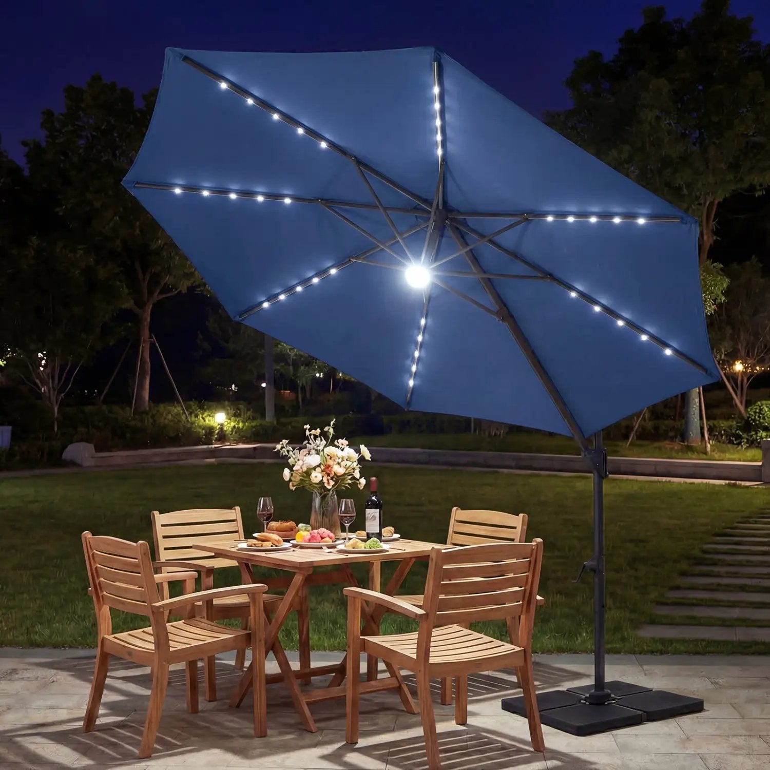 10 FT Cantilever Patio Umbrella with Solar LED Lights 360° Rotation by DirectDeals