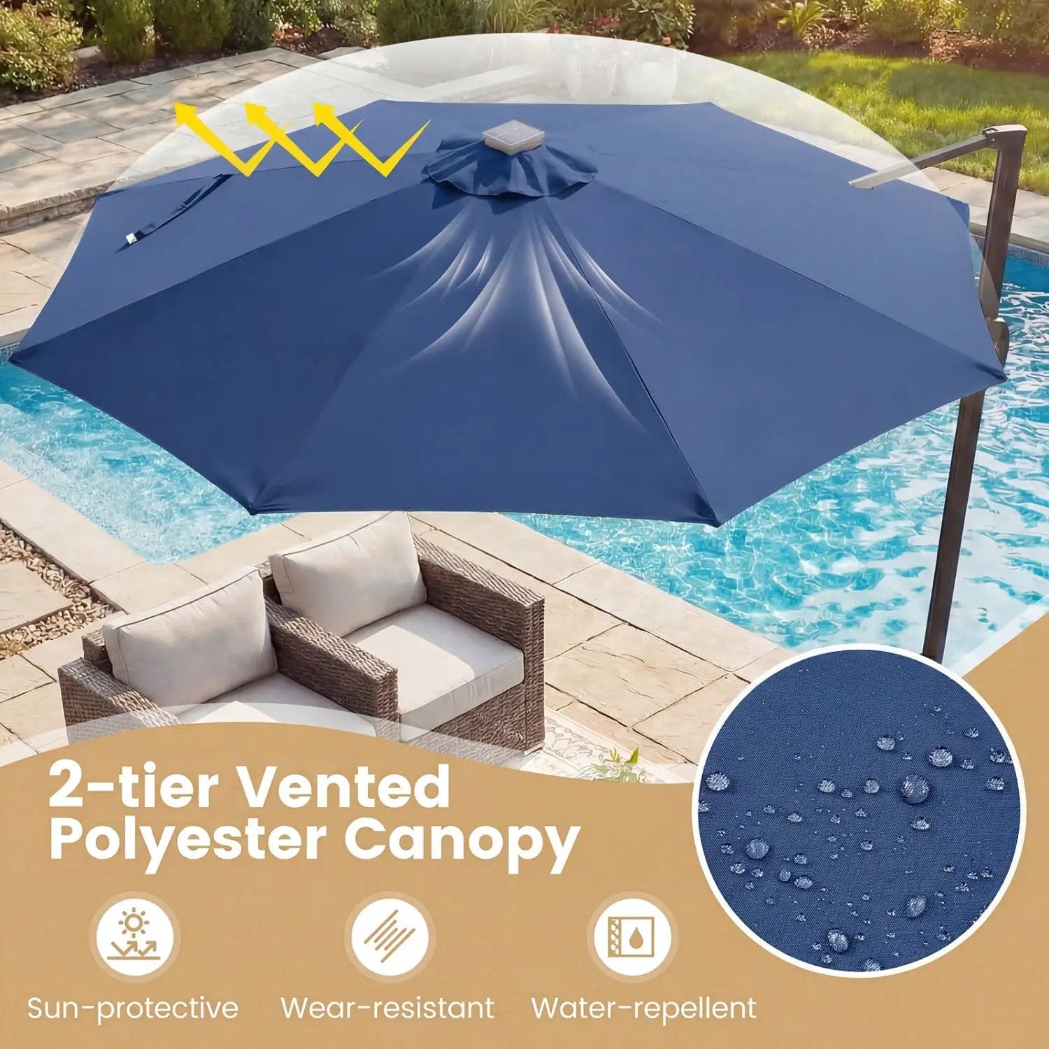 10 FT Cantilever Patio Umbrella with Solar LED Lights 360° Rotation by DirectDeals