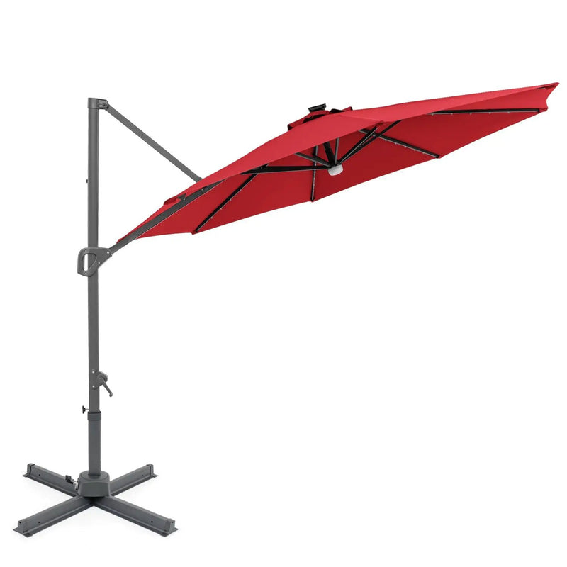 10 FT Cantilever Patio Umbrella with Solar LED Lights 360° Rotation by DirectDeals
