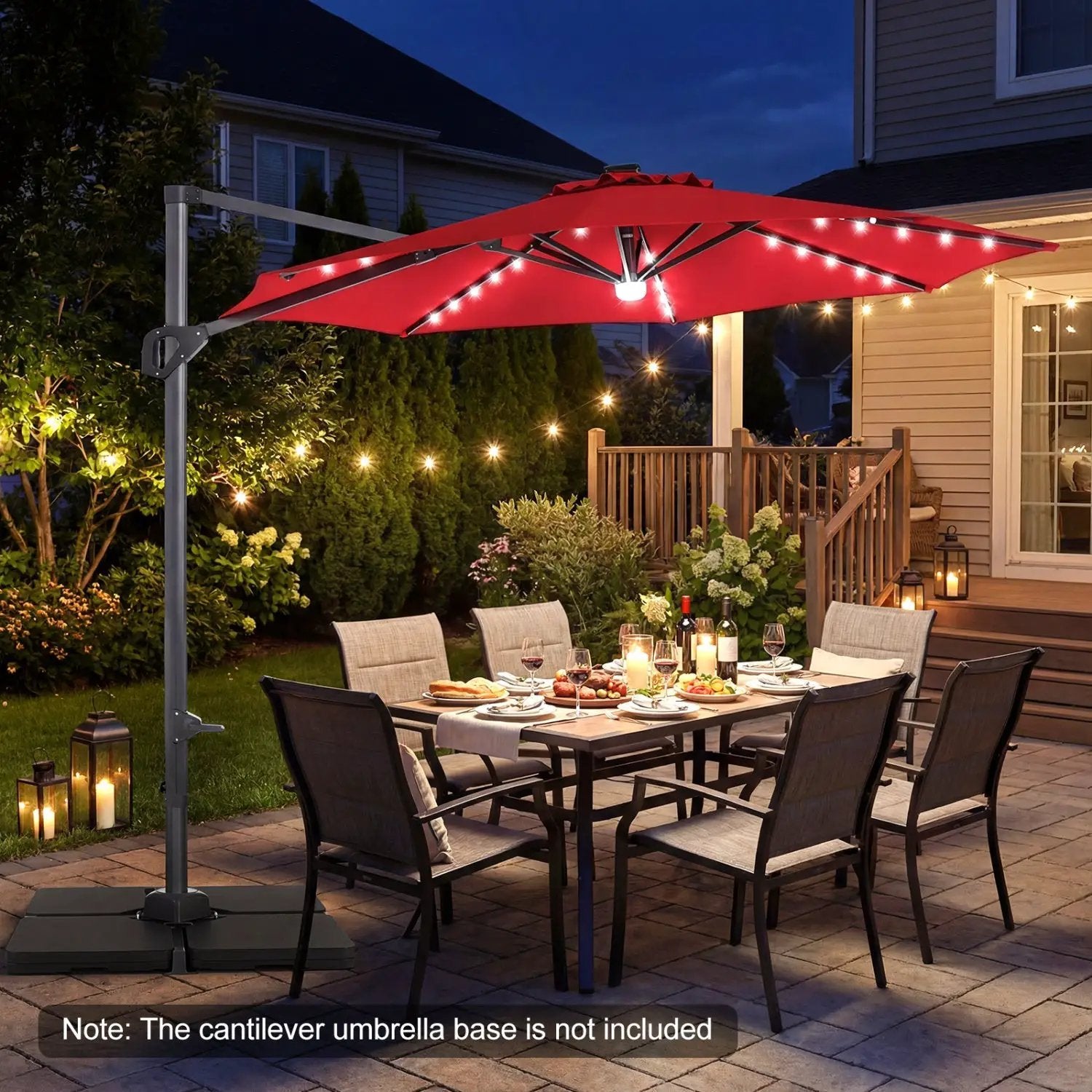 10 FT Cantilever Patio Umbrella with Solar LED Lights 360° Rotation by DirectDeals