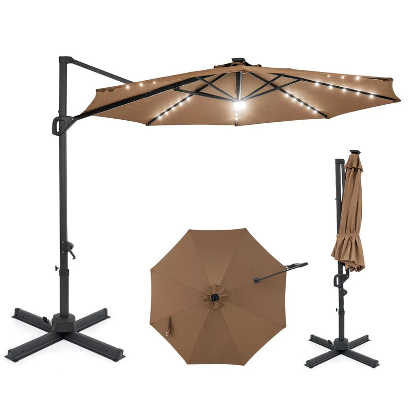 10 FT Cantilever Patio Umbrella with Solar LED Lights 360° Rotation by DirectDeals