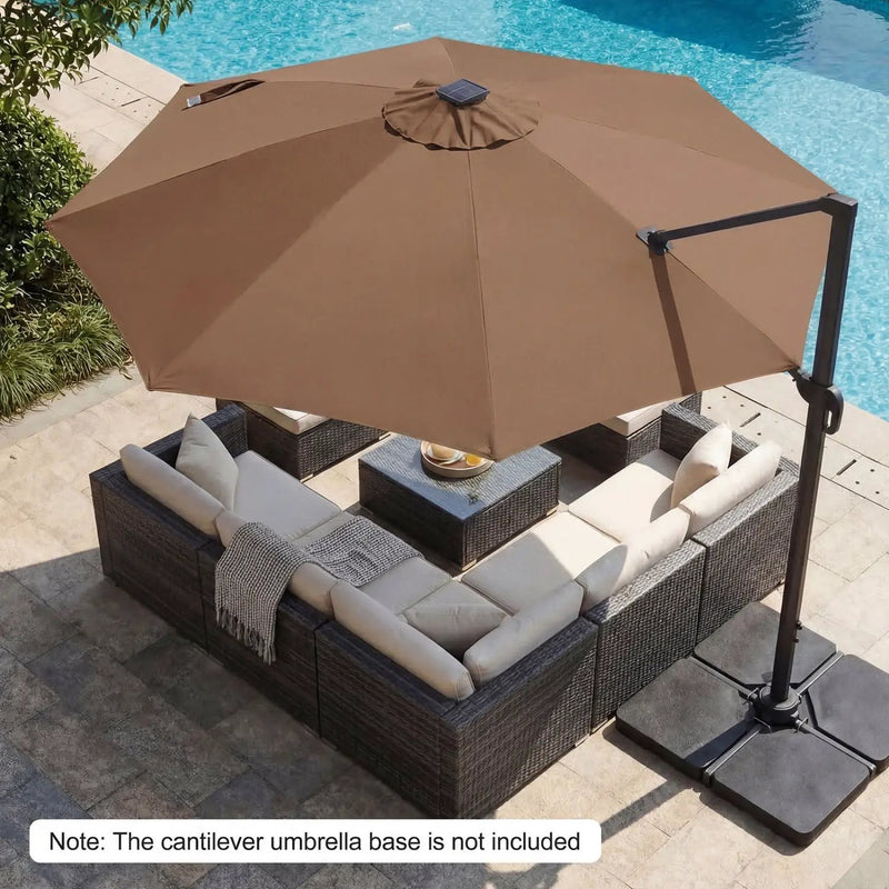 10 FT Cantilever Patio Umbrella with Solar LED Lights 360° Rotation by DirectDeals