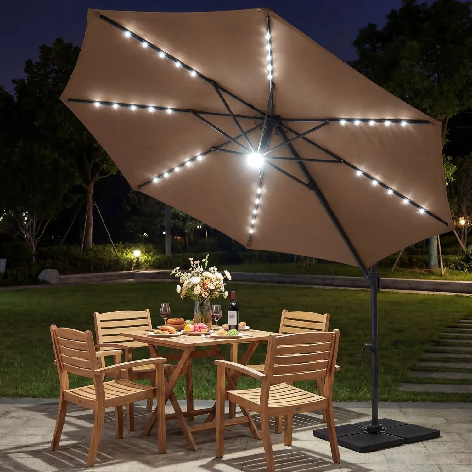 10 FT Cantilever Patio Umbrella with Solar LED Lights 360° Rotation by DirectDeals