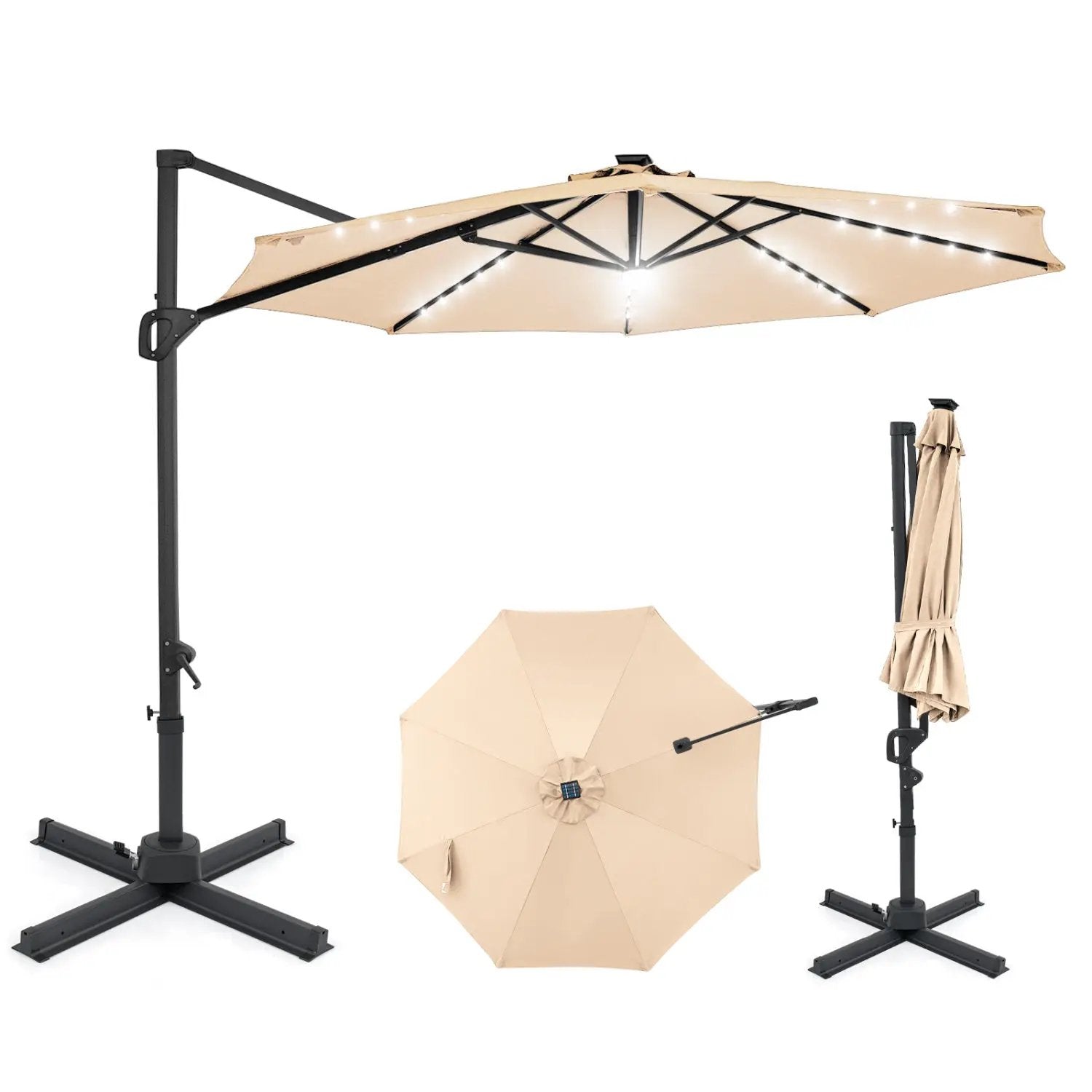 10 FT Cantilever Patio Umbrella with Solar LED Lights 360° Rotation by DirectDeals
