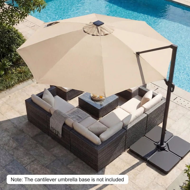10 FT Cantilever Patio Umbrella with Solar LED Lights 360° Rotation by DirectDeals