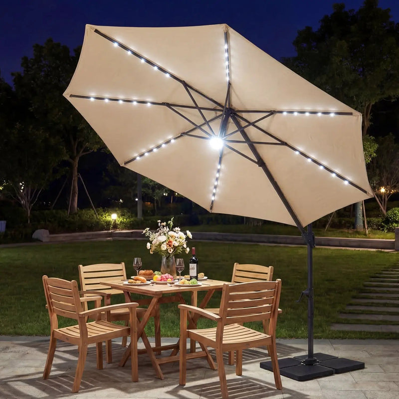 10 FT Cantilever Patio Umbrella with Solar LED Lights 360° Rotation by DirectDeals