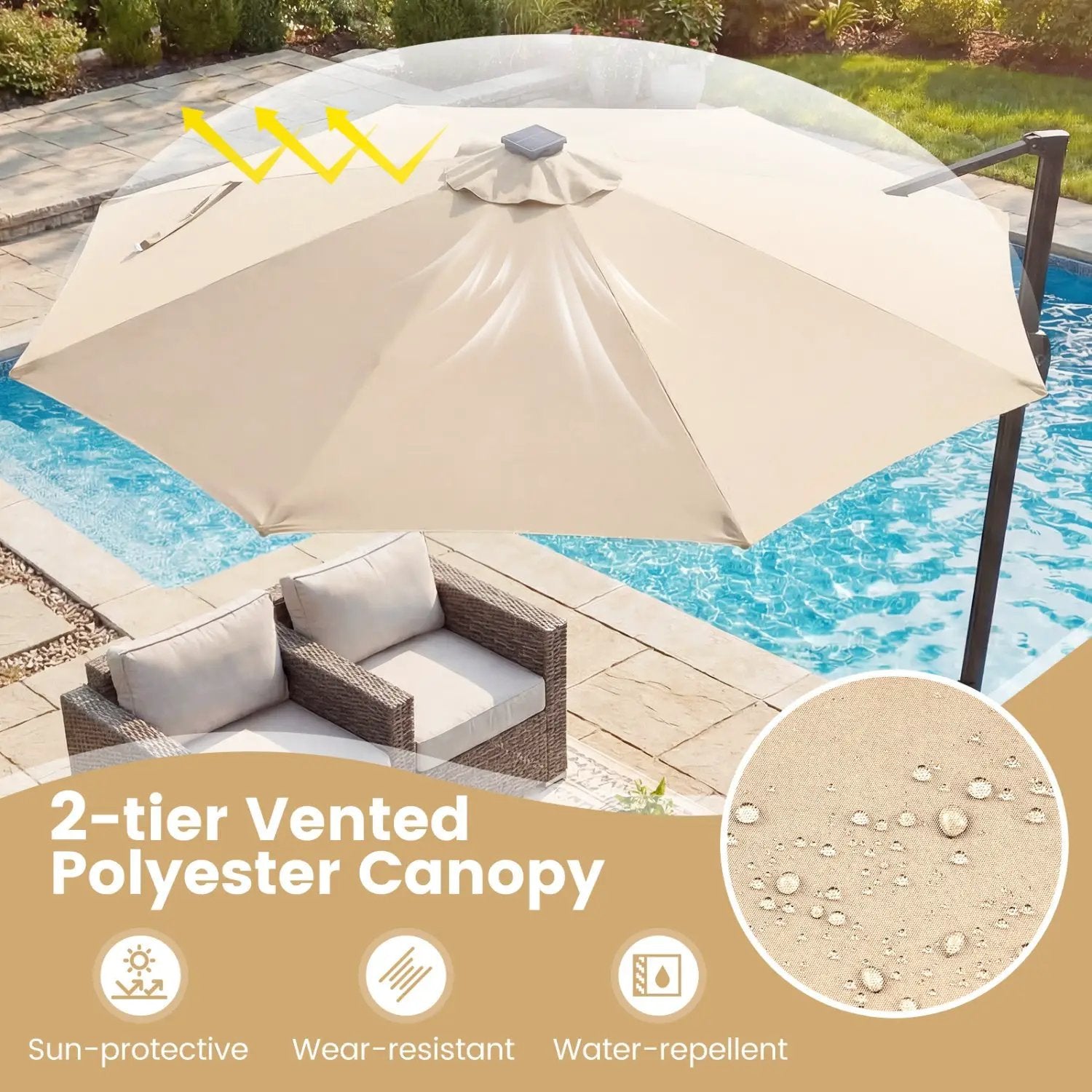 10 FT Cantilever Patio Umbrella with Solar LED Lights 360° Rotation by DirectDeals