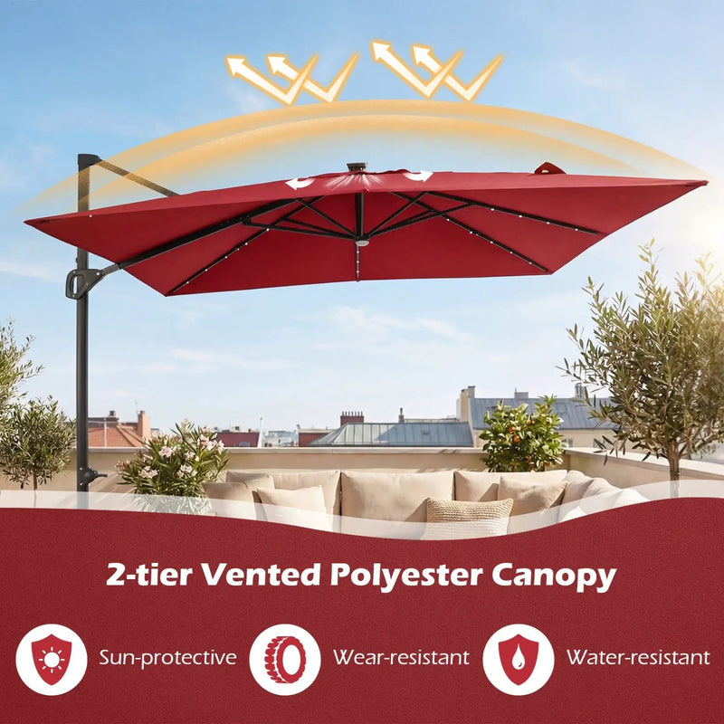 10 FT Cantilever Patio Umbrella with Solar LED Lights & Base by DirectDeals