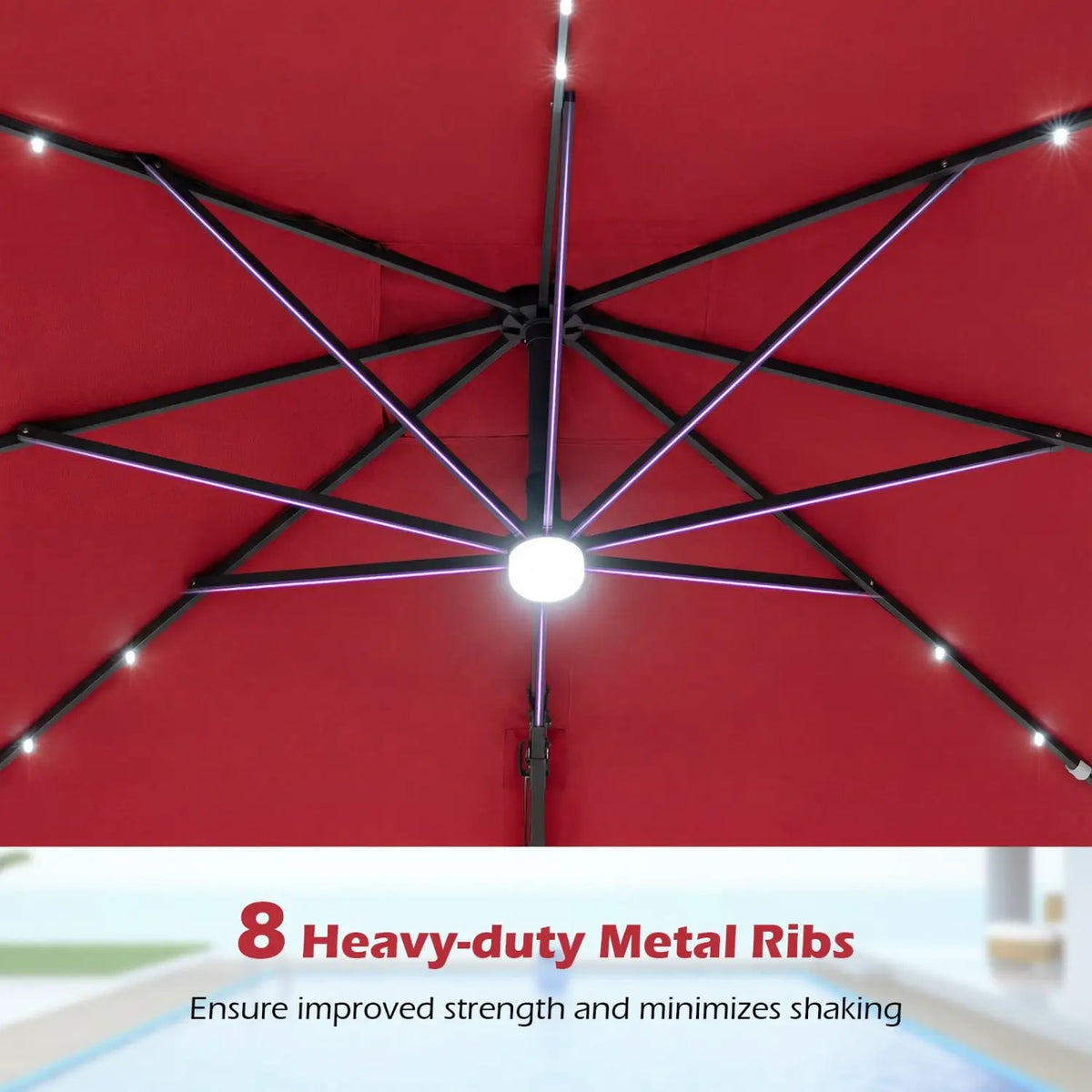 10 FT Cantilever Patio Umbrella with Solar LED Lights & Base by DirectDeals