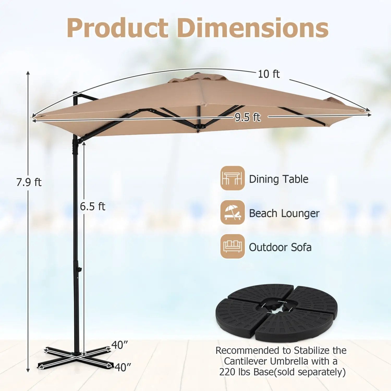 10 FT Cantilever Patio Umbrella with 360° Rotation by DirectDeals