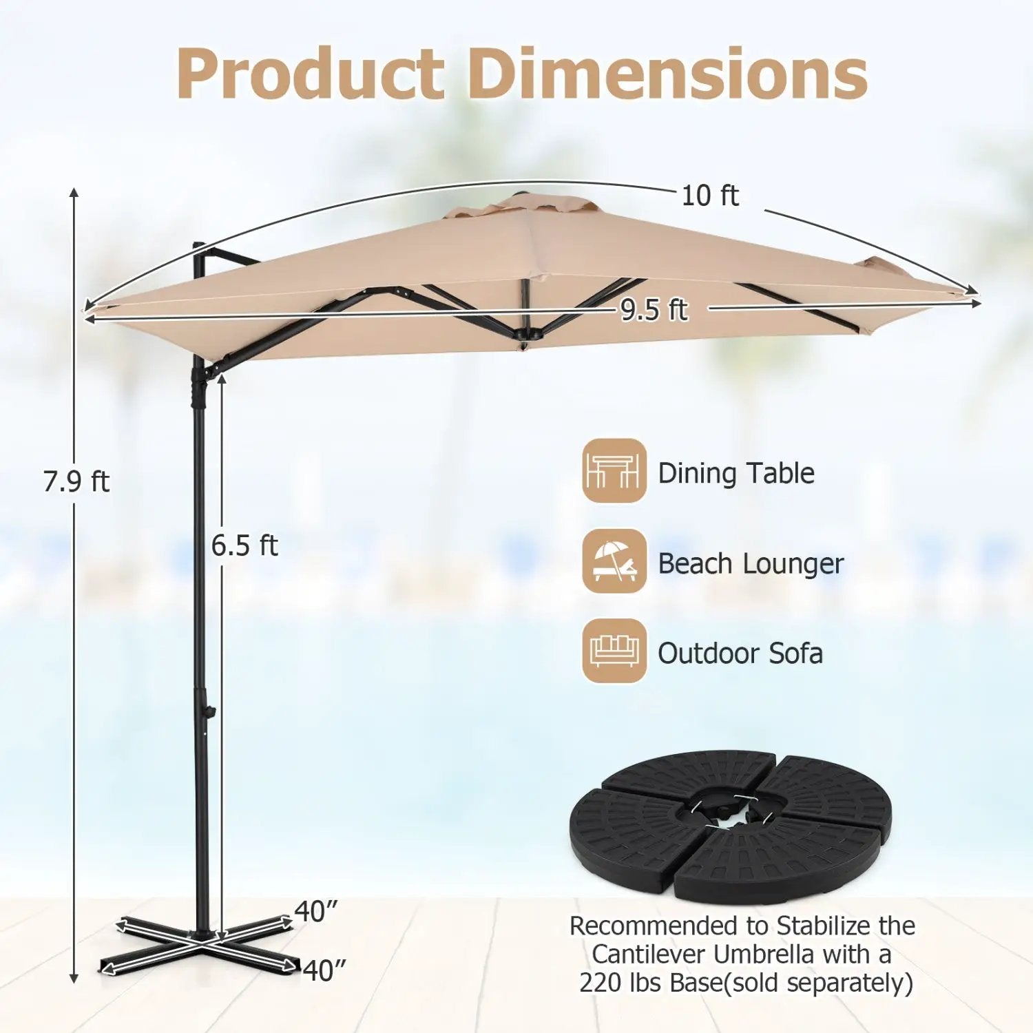 10 FT Cantilever Patio Umbrella with 360° Rotation by DirectDeals