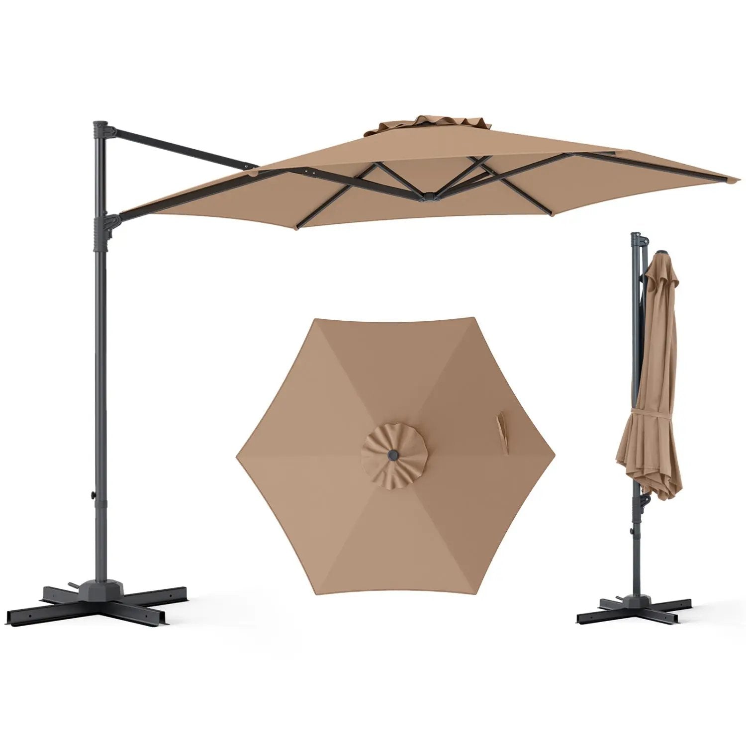 10 FT Patio Cantilever Umbrella with 360° Rotation and Air Vent for Backyard and Poolside by DirectDeals