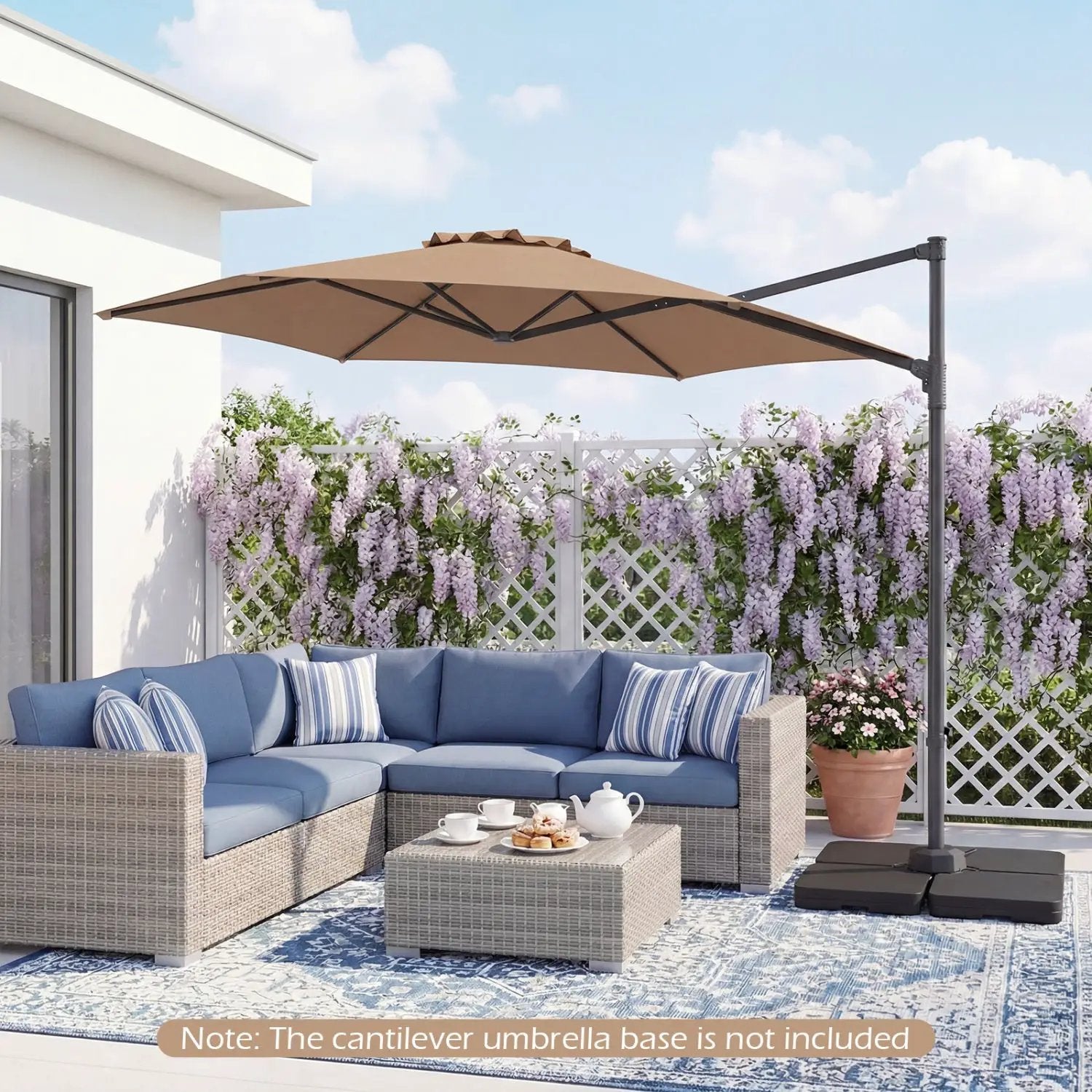 10 FT Patio Cantilever Umbrella with 360° Rotation and Air Vent for Backyard and Poolside by DirectDeals